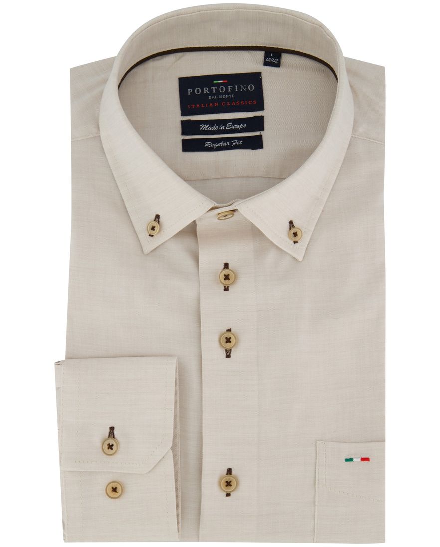 Beige overhemd Portofino button down boord zijde