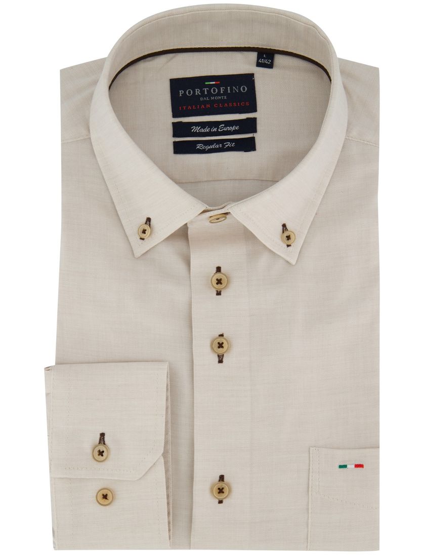 Overhemd beige zijde Portofino enkele borstzak