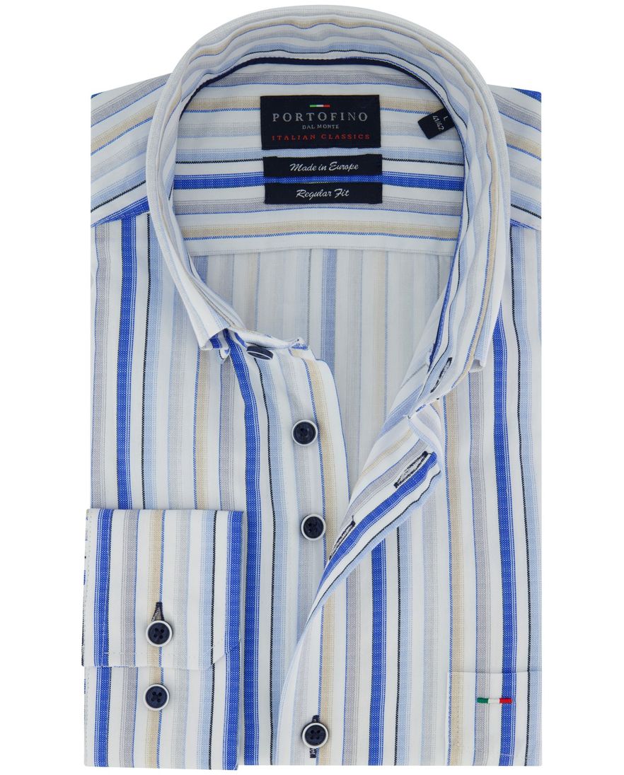 Portofino overhemd blauw gestreept motief button down boord