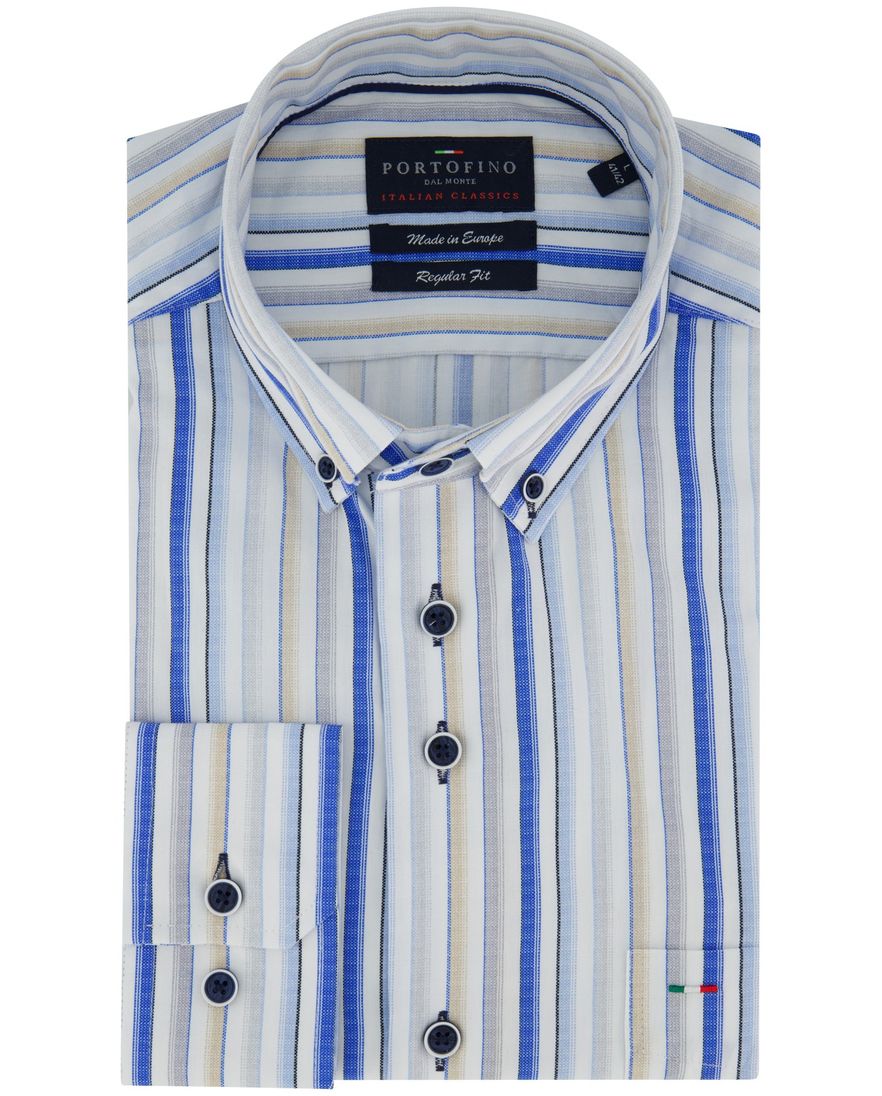 Portofino overhemd blauw gestreept motief button down boord