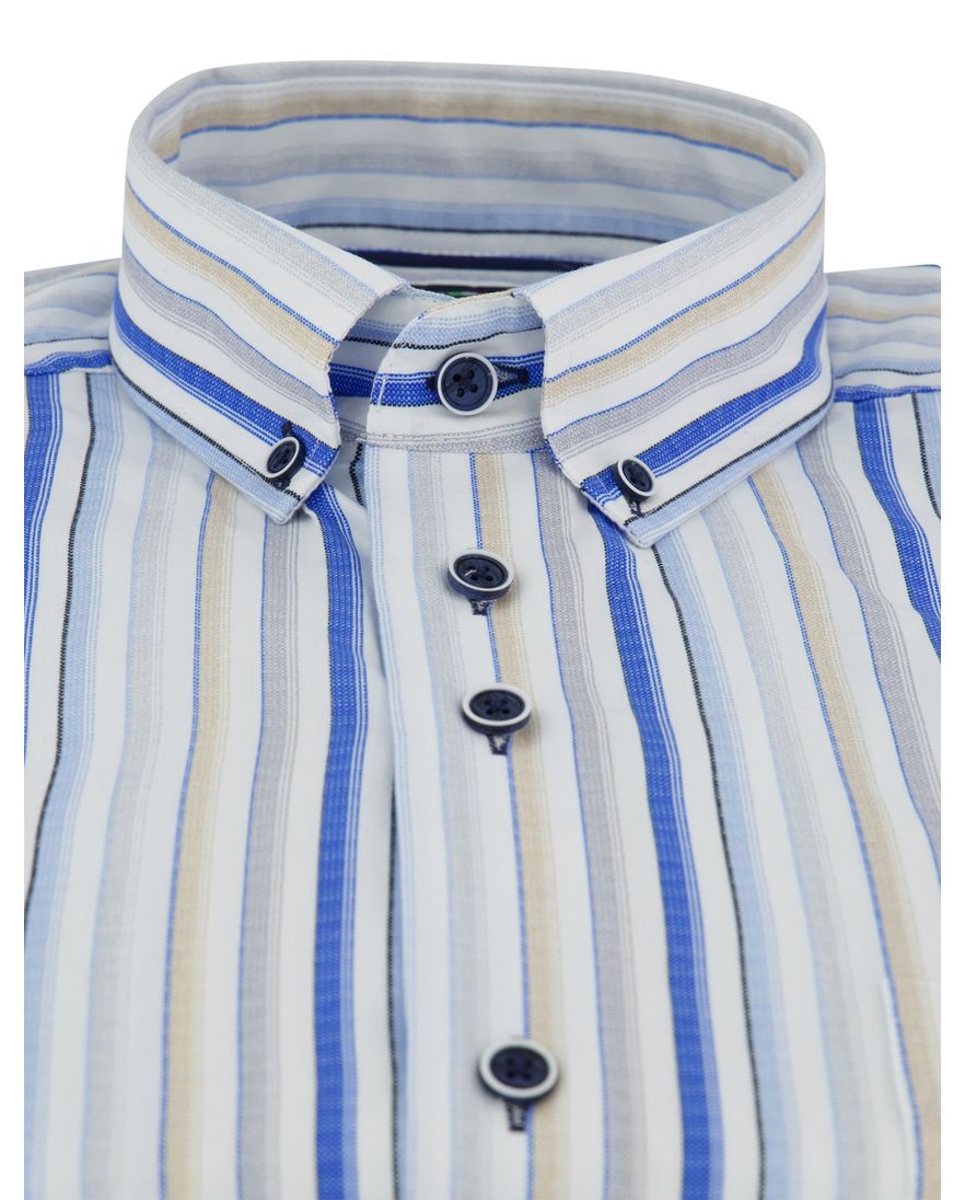 Portofino overhemd blauw gestreept motief button down boord