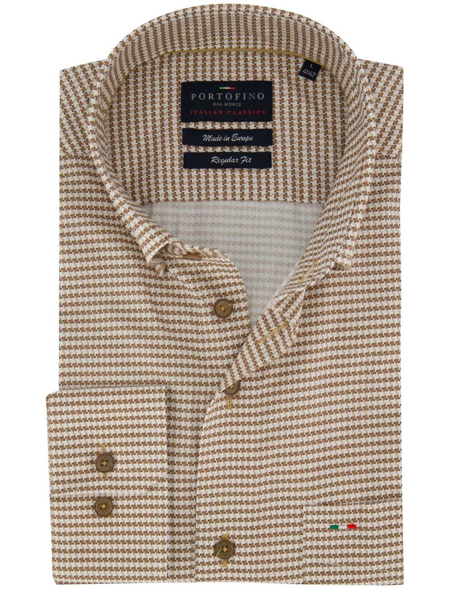 Portofino overhemd wit camel geprint