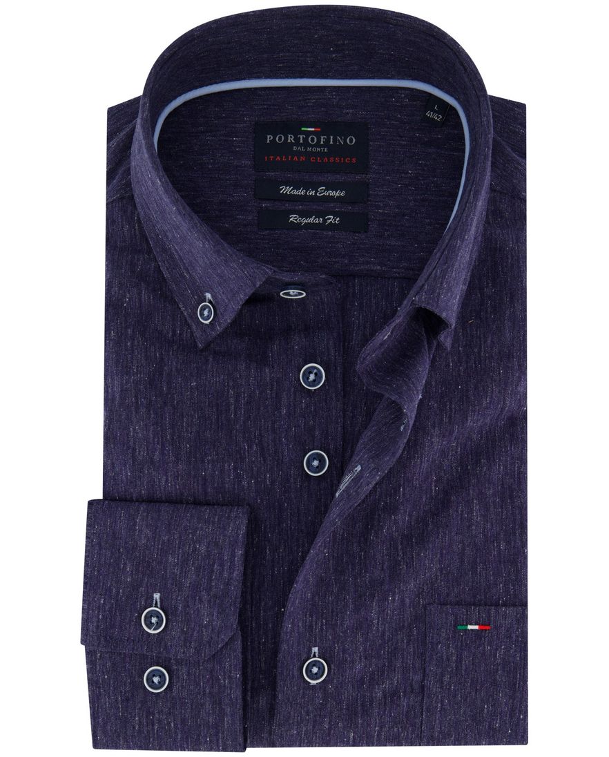 Portofino navy overhemd linnenblend button down boord