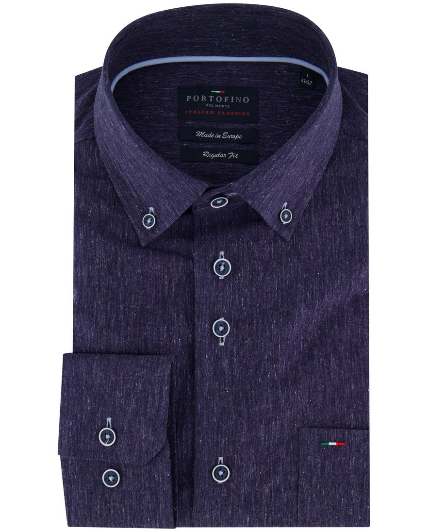 Portofino navy overhemd linnenblend button down boord
