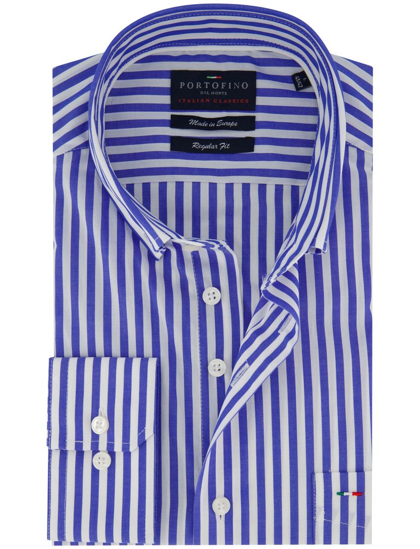 Overhemd Portofino blauw gestreept patroon witte knoop