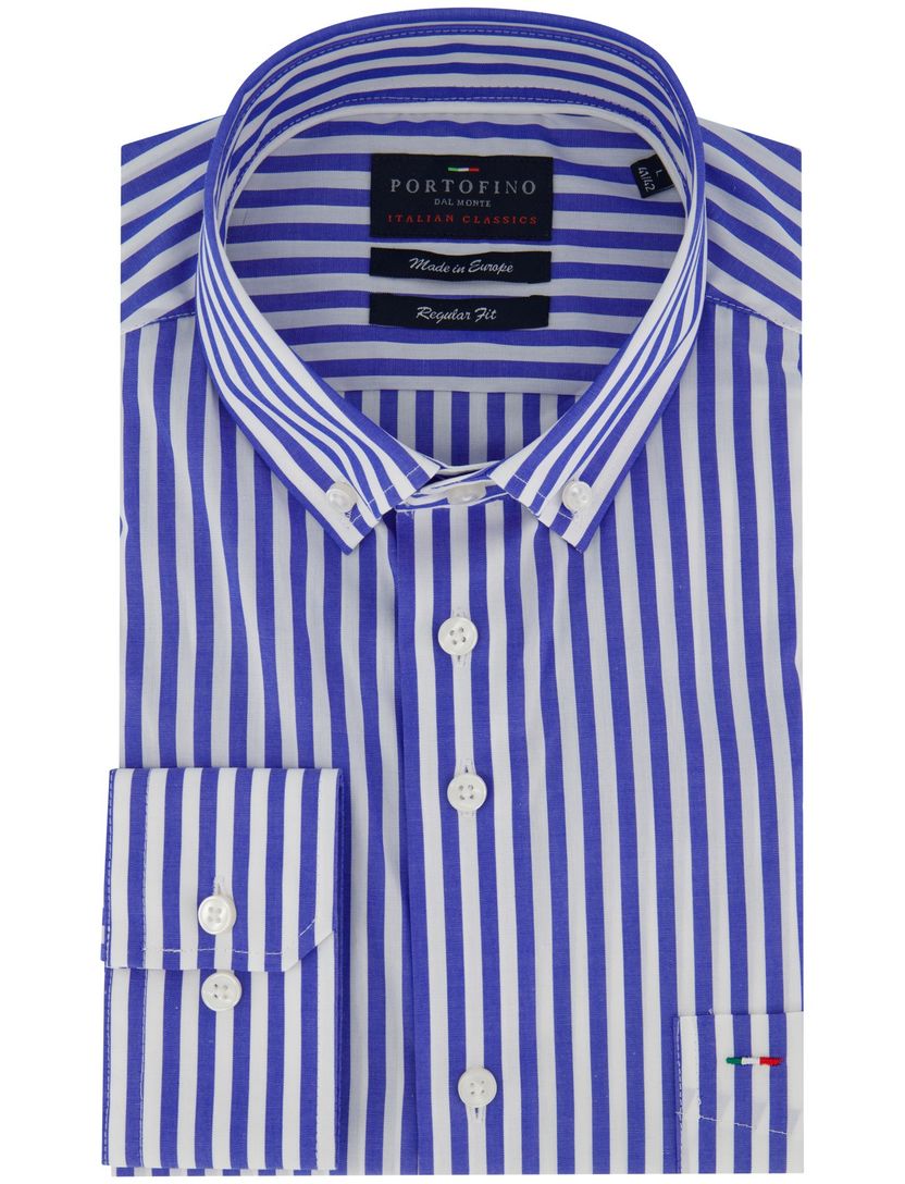 Overhemd Portofino blauw gestreept patroon witte knoop