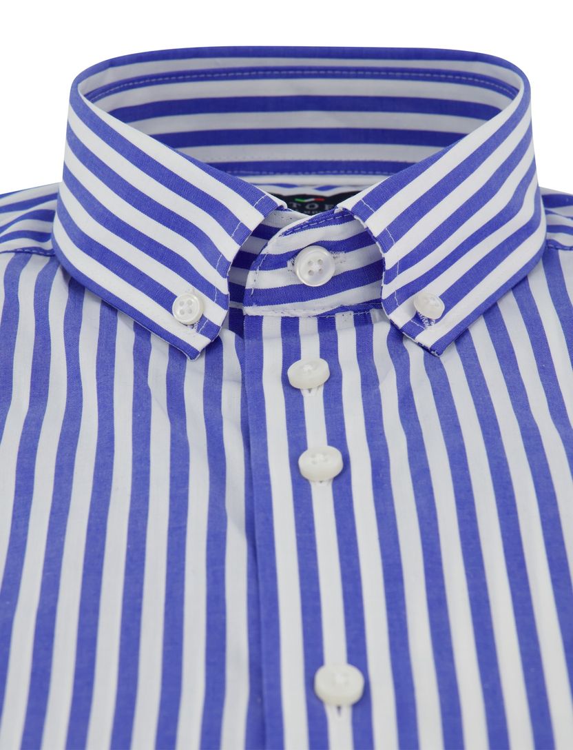 Overhemd Portofino blauw gestreept patroon witte knoop
