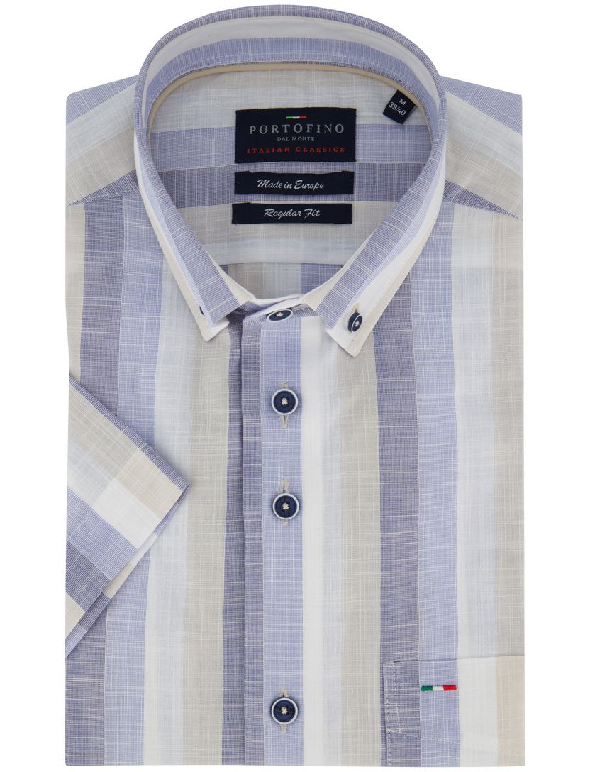 Overhemd Portofino korte mouw katoen gestreept blauw