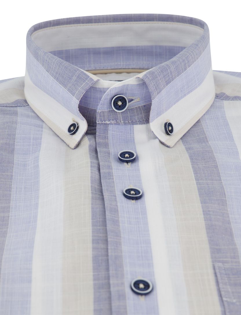 Overhemd Portofino korte mouw katoen gestreept blauw