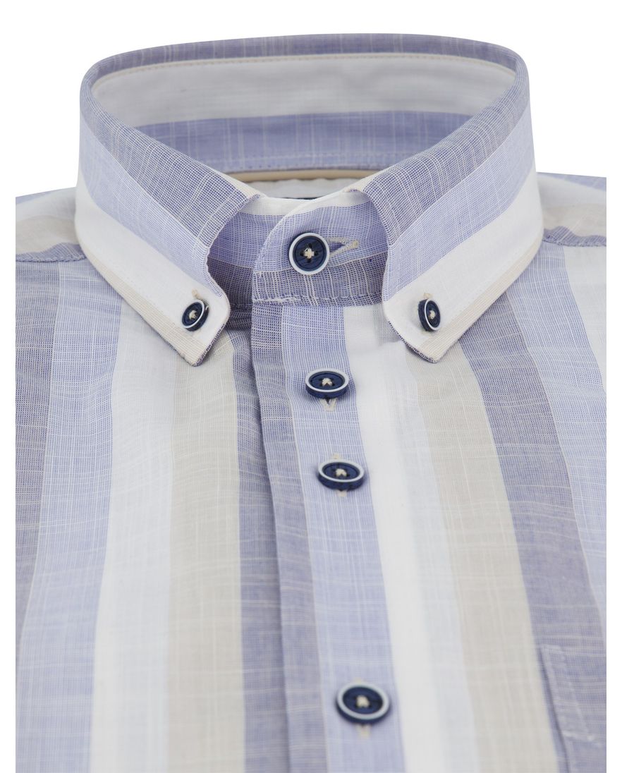 Portofino overhemd blauw gestreept korte mouw