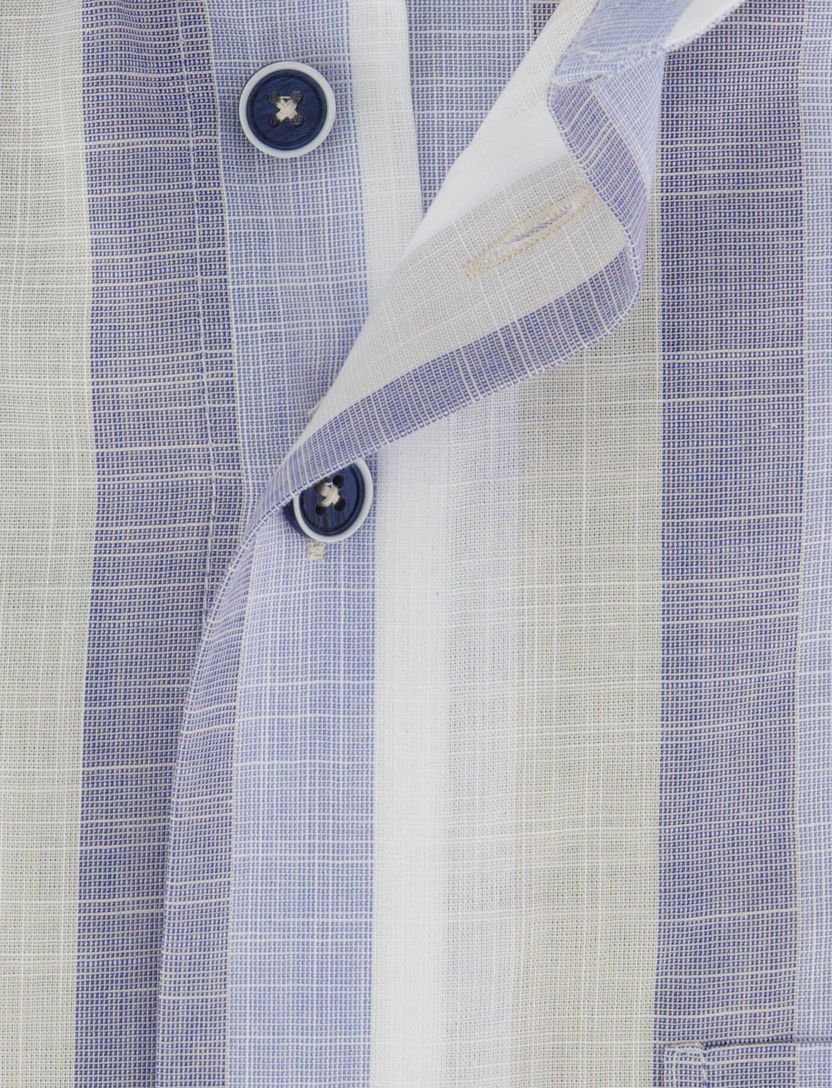 Overhemd Portofino korte mouw katoen gestreept blauw