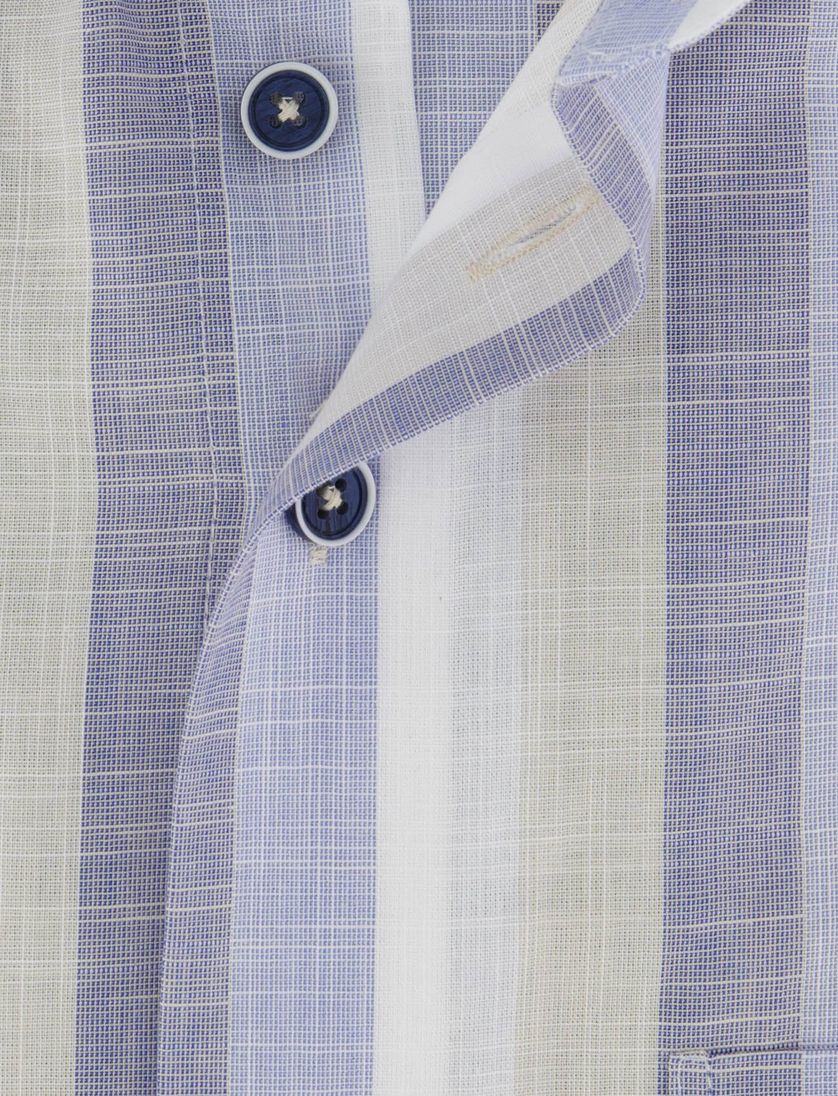 Overhemd Portofino korte mouw katoen gestreept blauw