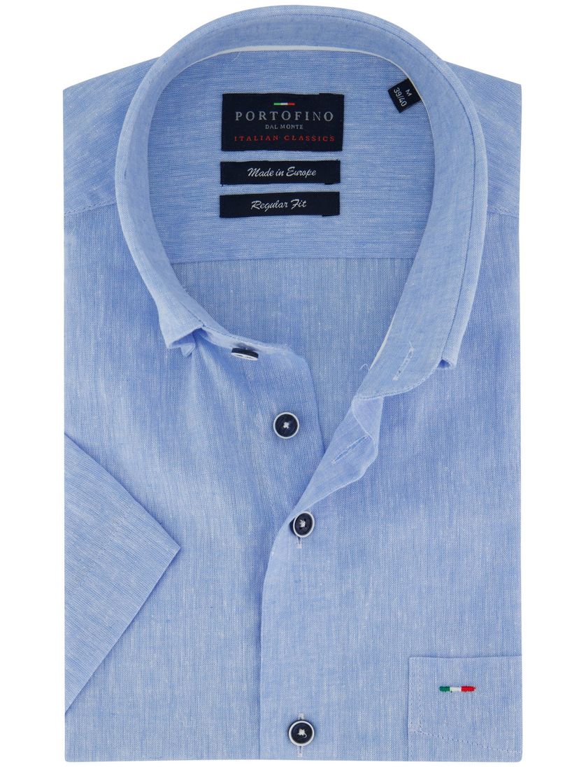 Overhemd Portofino korte mouw linnen lichtblauw