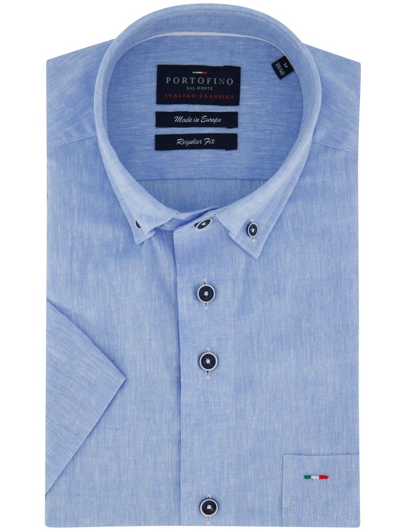 Overhemd Portofino korte mouw linnen lichtblauw