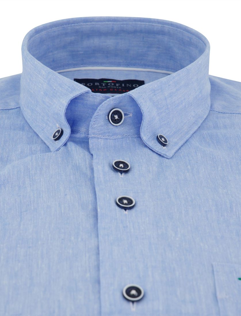Overhemd Portofino korte mouw linnen lichtblauw