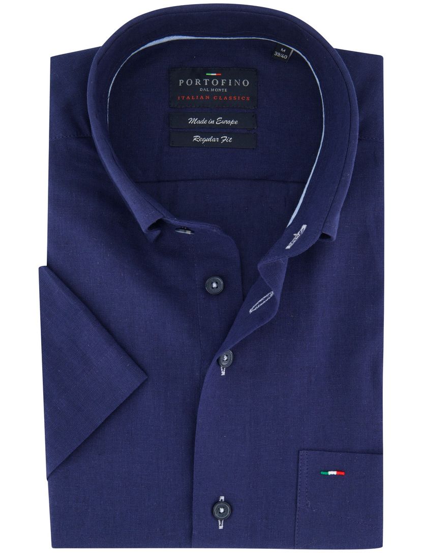 Overhemd Portofino korte mouw linnen donkerblauw