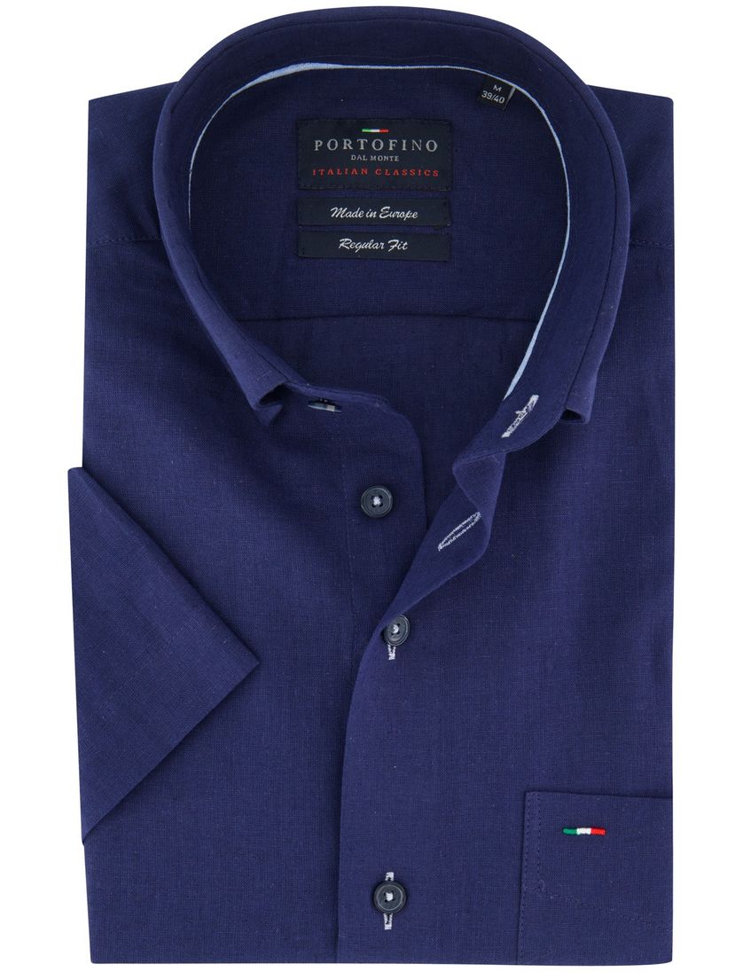 Overhemd Portofino korte mouw linnen donkerblauw