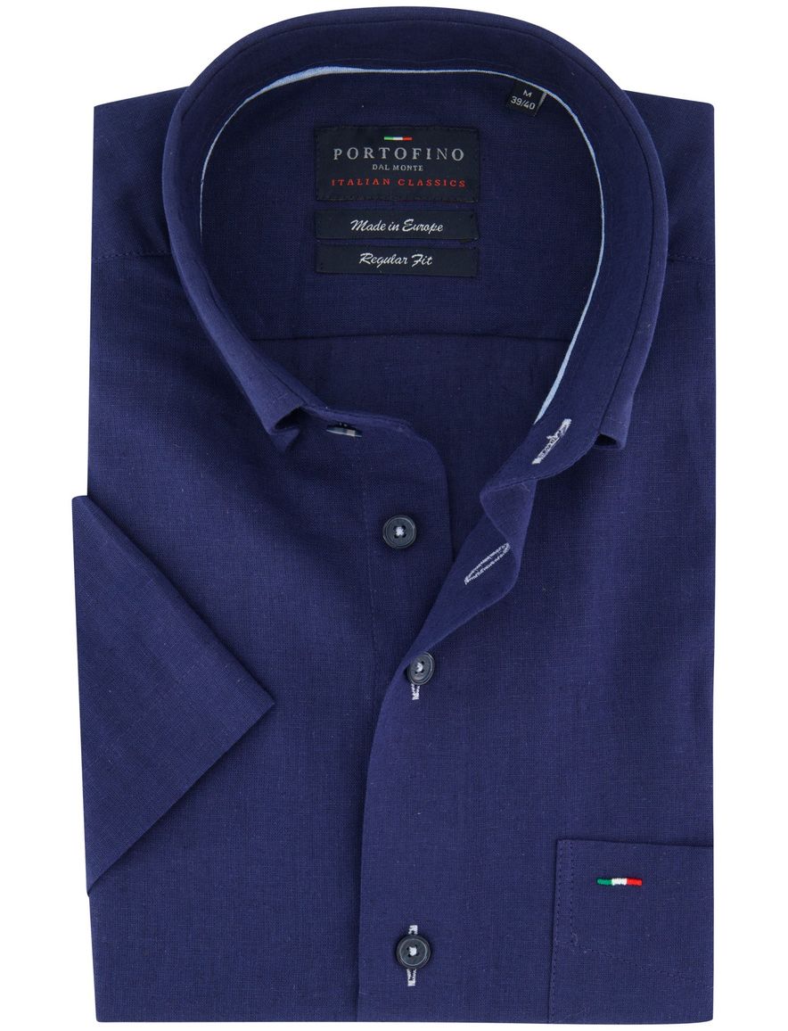 Portofino overhemd donkerblauw linnen korte mouw