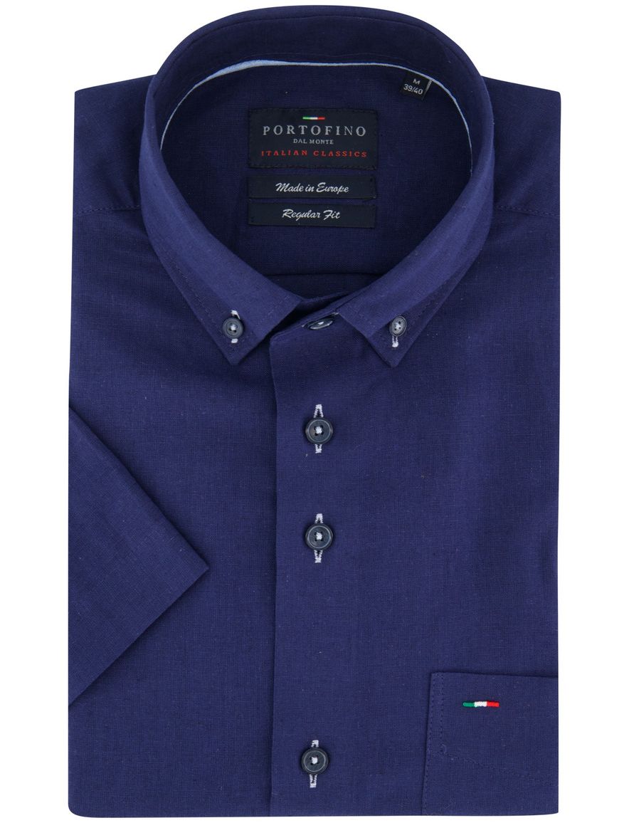 Portofino overhemd donkerblauw linnen korte mouw