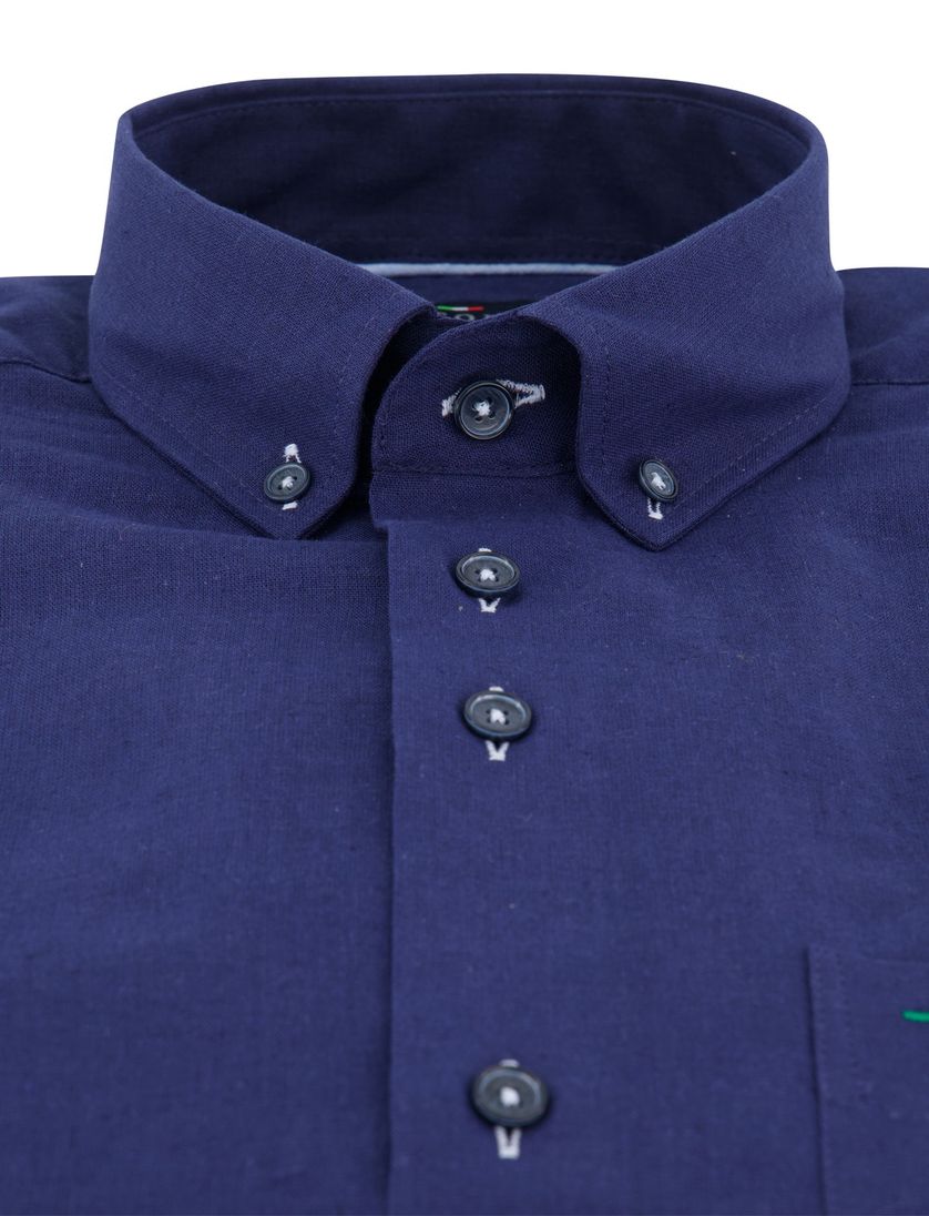 Overhemd Portofino korte mouw linnen donkerblauw