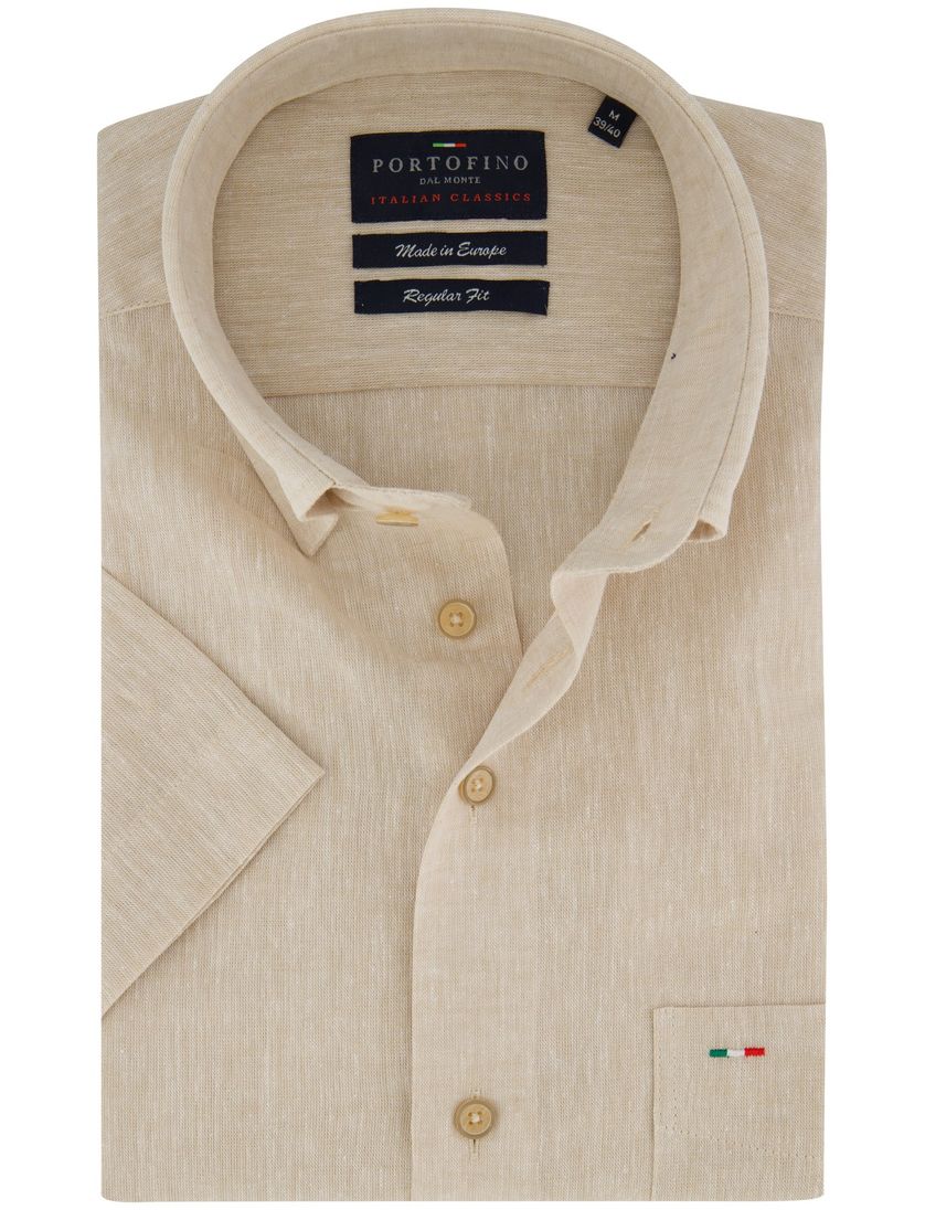 Overhemd Portofino korte mouw linnen beige