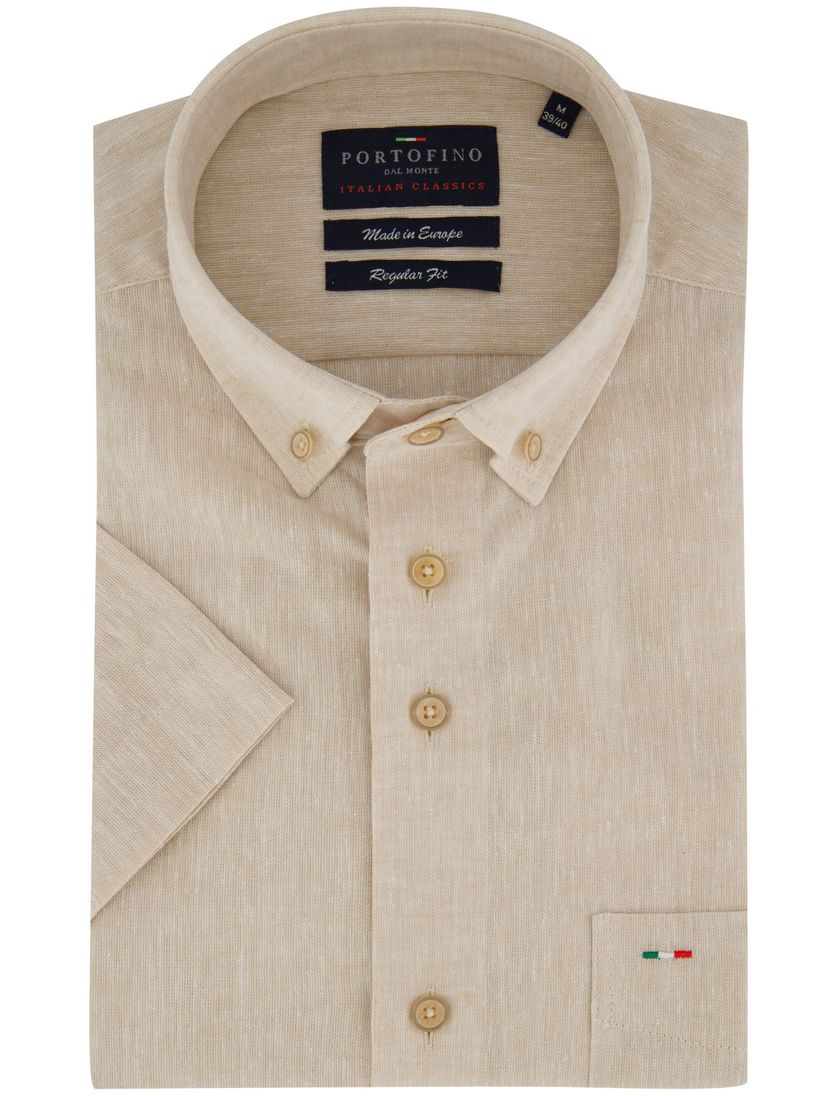 Overhemd Portofino korte mouw linnen beige