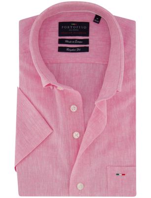Portofino Portofino overhemd kort mouw roze linnen button-down collar