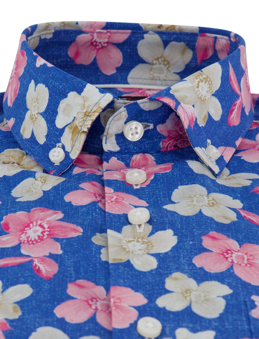 Portofino overhemd floral print blauw roze en creme button-down