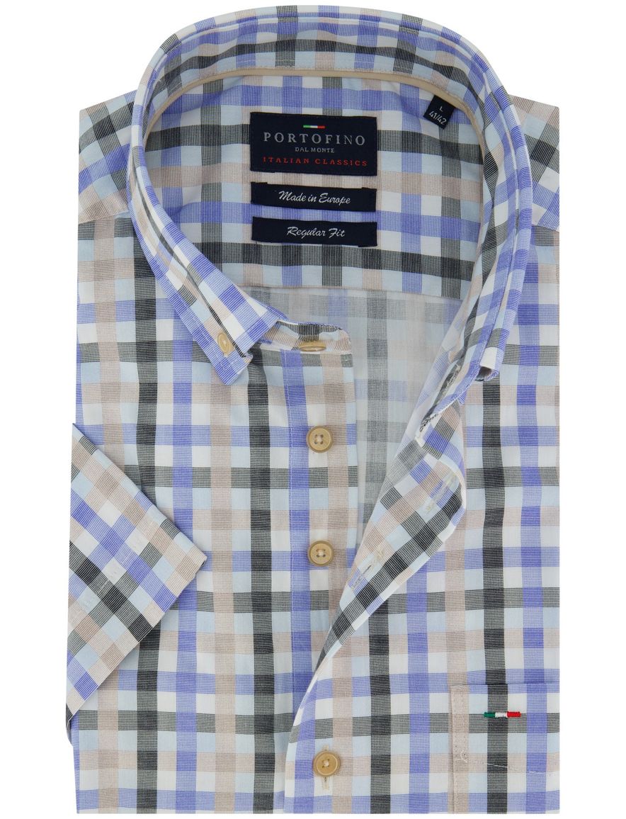 Portofino overhemd blauw geruit Regular Fit