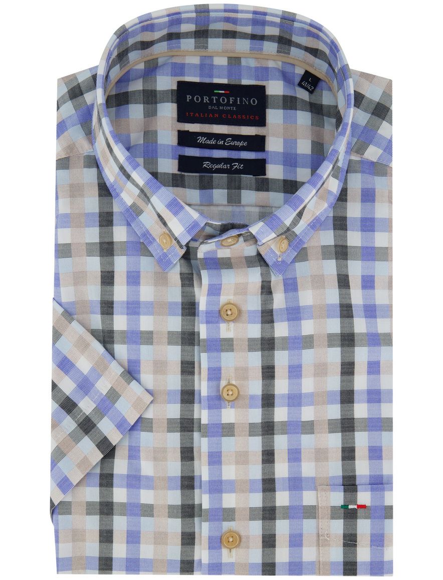 Portofino overhemd blauw geruit Regular Fit