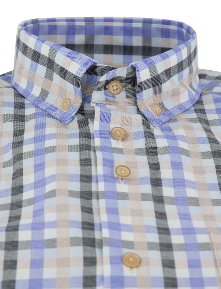 Portofino overhemd blauw geruit Regular Fit