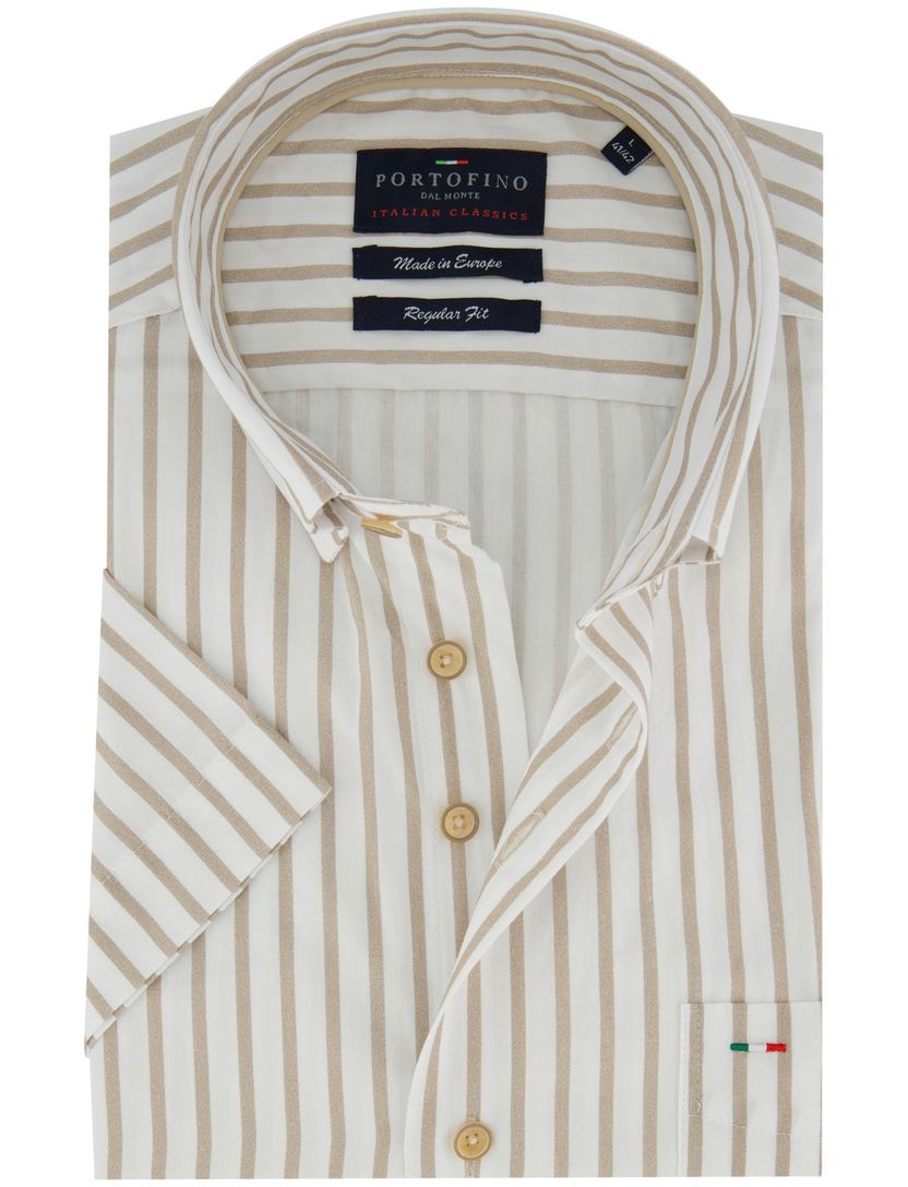 Overhemd korte mouwen Portofino beige gestreept motief
