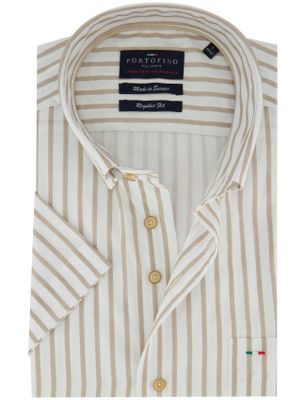 Portofino Portofino regular fit overhemd beige gestreept korte mouwen