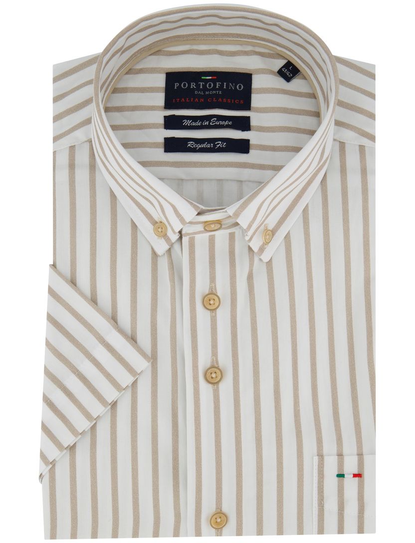 Overhemd korte mouwen Portofino beige gestreept motief