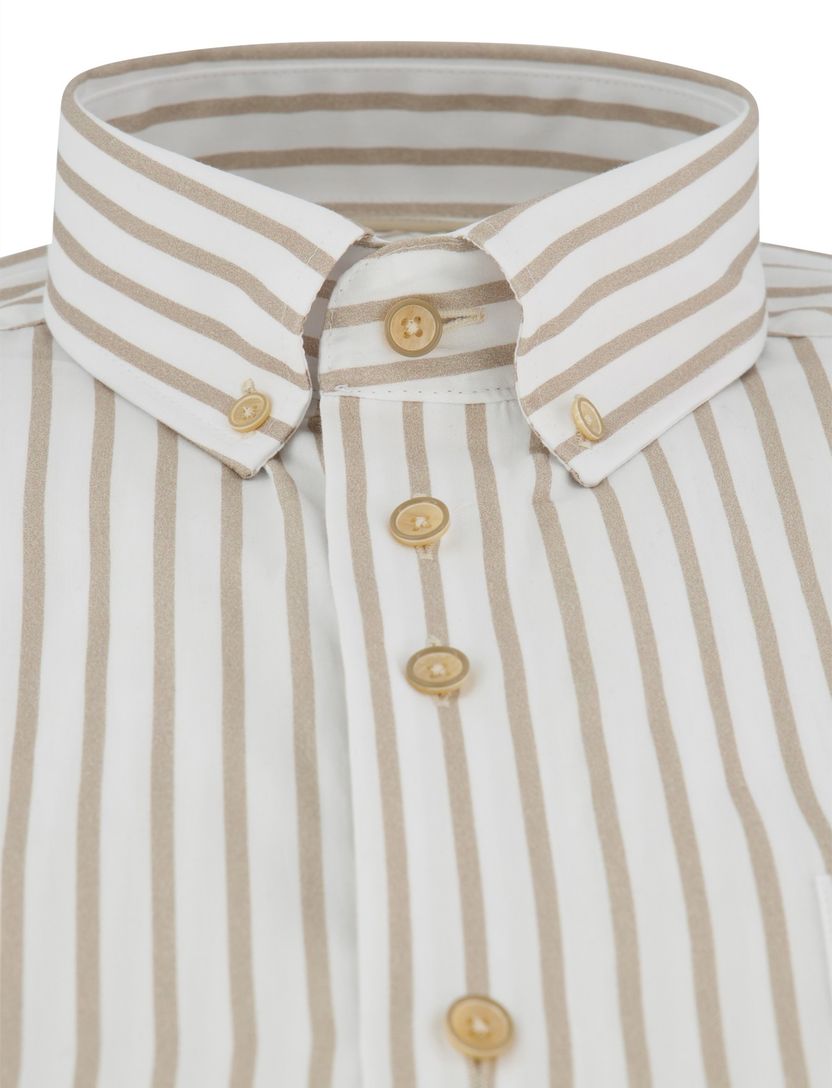 Overhemd korte mouwen Portofino beige gestreept motief