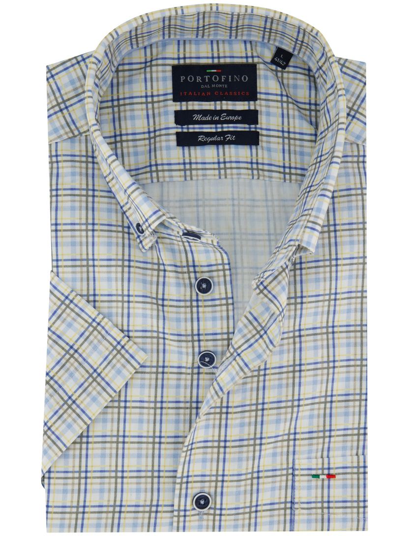 Overhemd korte mouwen Portofino groen geruit motief