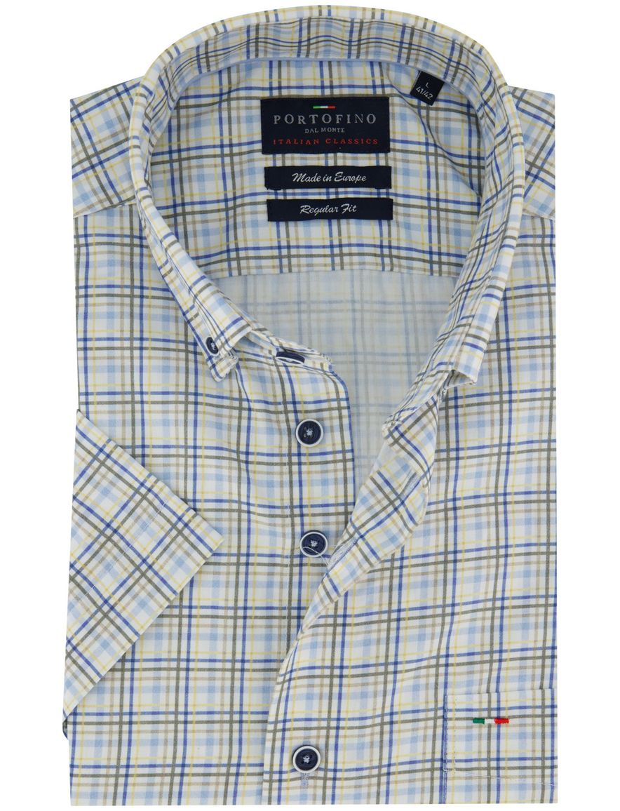 Portofino overhemd groen geruit korte mouwen