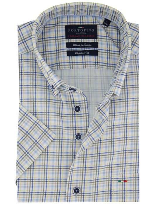 Portofino regular fit overhemd groen geruit motief