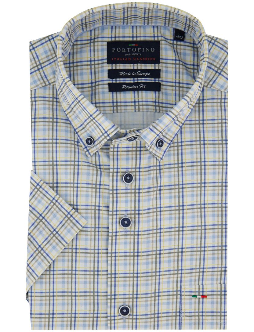 Overhemd korte mouwen Portofino groen geruit motief