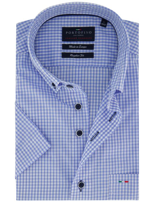 Portofino overhemd blauw geruit korte mouw