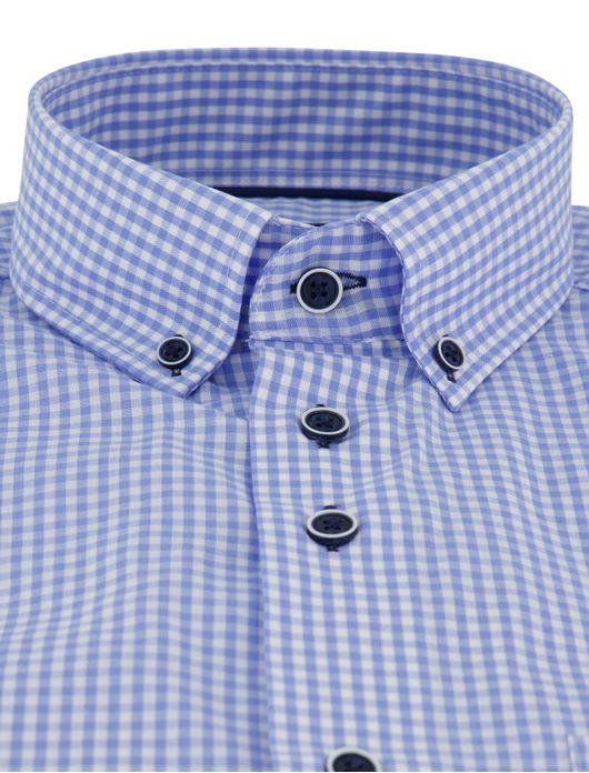 Portofino overhemd blauw geruit korte mouw