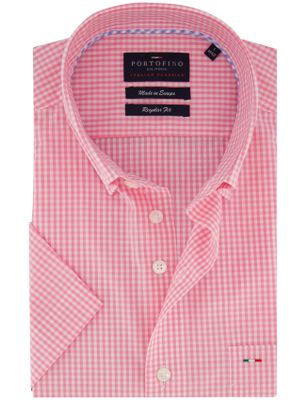 Portofino Overhemd korte mouw geruit Portofino Regular Fit roze