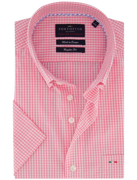 Portofino overhemd roze geruit korte mouwen