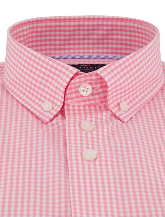 Portofino overhemd roze geruit korte mouwen