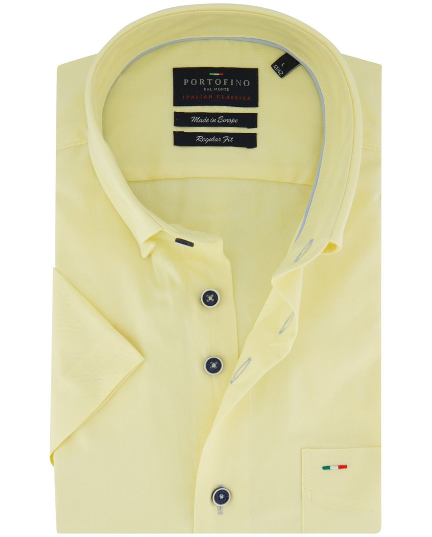 Overhemd korte mouw Portofino geel borstzak button-down
