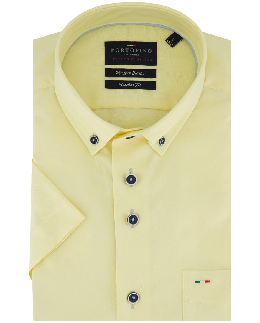 Overhemd korte mouw Portofino geel borstzak button-down