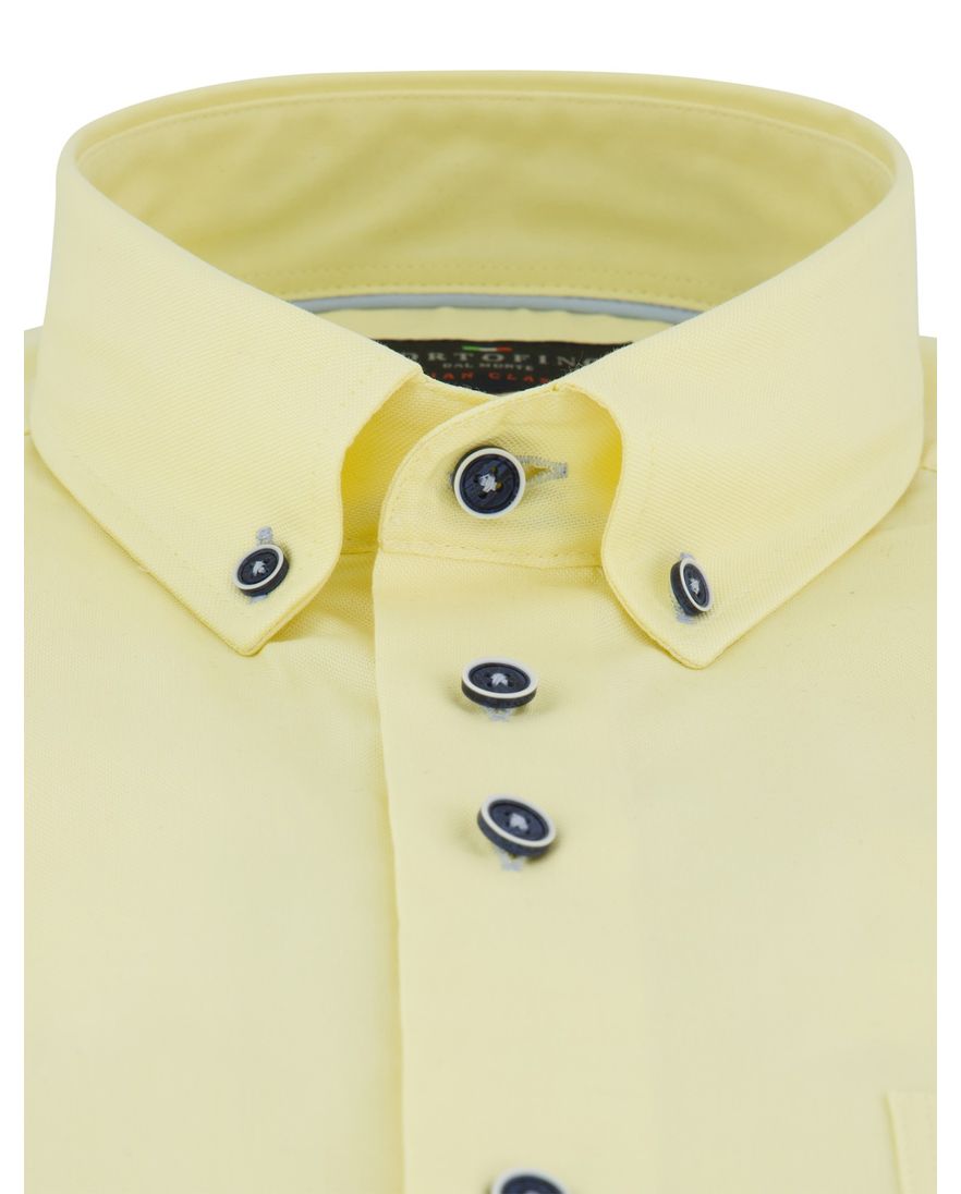 Overhemd korte mouw Portofino geel borstzak button-down