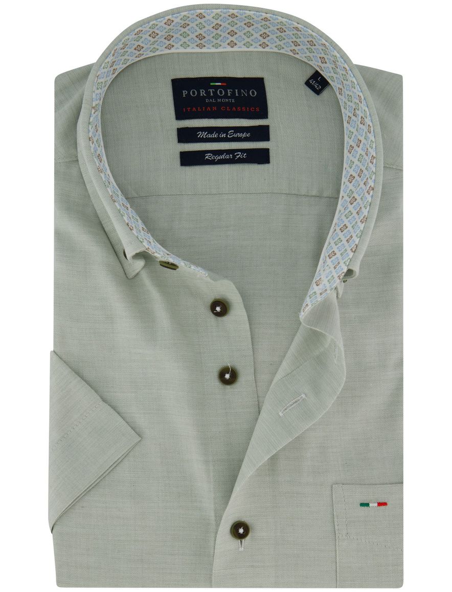 Portofino overhemd Regular Fit korte mouw groen structuur
