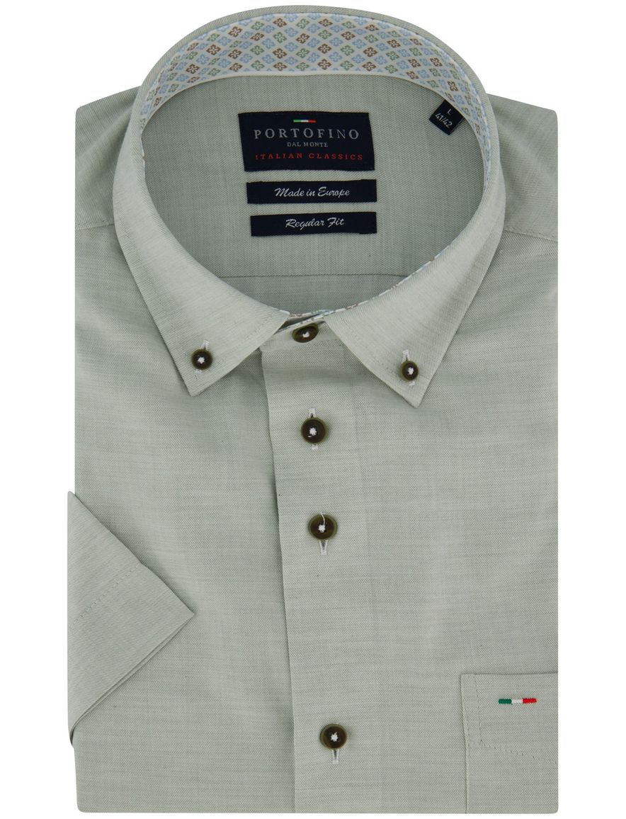 Portofino overhemd Regular Fit korte mouw groen structuur