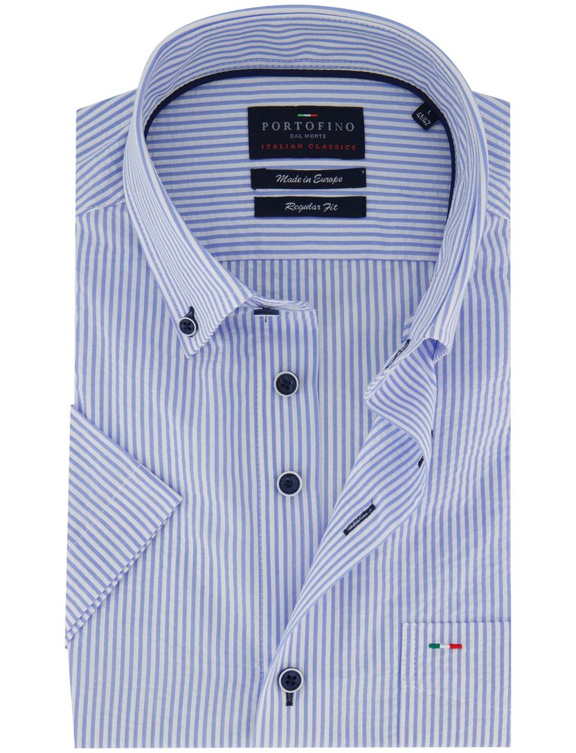 Overhemd korte mouwen Portofino blauw gestreept motief